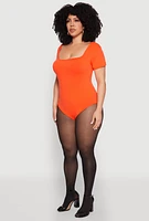 Womens Plus Size Seamless Square Neck Bodysuit, Orange, Size 2X-3X