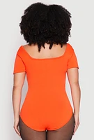 Womens Plus Size Seamless Square Neck Bodysuit, Orange, Size 2X-3X