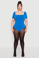 Womens Plus Seamless Square Neck Bodysuit, Blue,