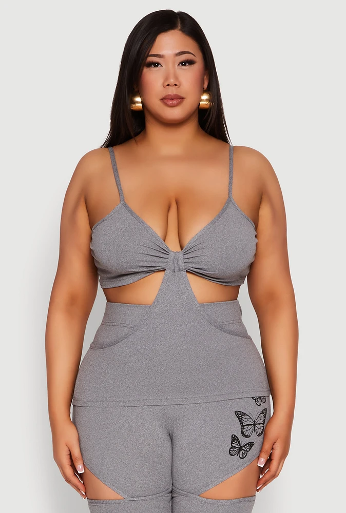 Womens Plus Size Cut Out Cami, Grey, Size 2X
