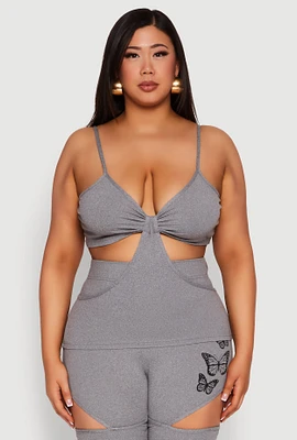 Womens Plus Size Cut Out Cami, Grey, Size 2X