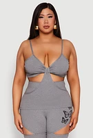 Womens Plus Size Cut Out Cami, Grey, Size 2X