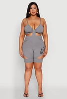 Womens Plus Size Cut Out Cami, Grey, Size 2X