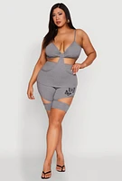 Womens Plus Size Cut Out Cami, Grey, Size 2X