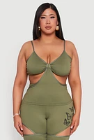 Womens Plus Size Cut Out Cami, Green, Size 2X