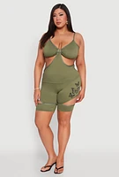 Womens Plus Size Cut Out Cami, Green, Size 2X