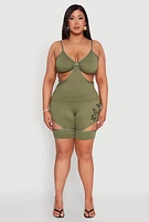 Womens Plus Size Cut Out Cami, Green, Size 2X
