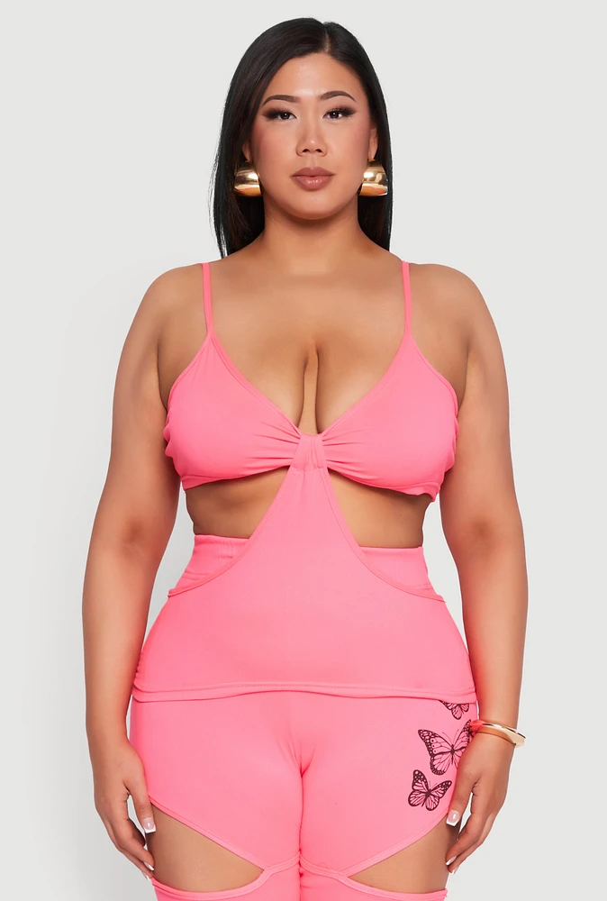 Womens Plus Size Cut Out Cami, Pink, Size 2X
