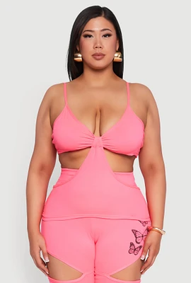 Womens Plus Size Cut Out Cami, Pink, Size 2X