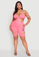 Womens Plus Size Cut Out Cami, Pink, Size 2X