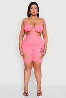 Womens Plus Size Cut Out Cami, Pink, Size 2X