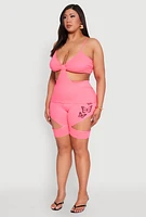 Womens Plus Size Cut Out Cami, Pink, Size 2X