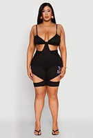 Womens Plus Size Butterfly Cut Out Biker Shorts, Black, Size 1X