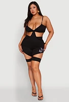 Womens Plus Size Butterfly Cut Out Biker Shorts, Black, Size 1X