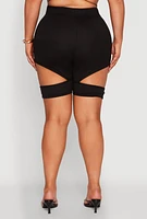Womens Plus Size Butterfly Cut Out Biker Shorts, Black, Size 1X