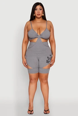 Womens Plus Butterfly Cut Out Biker Shorts,