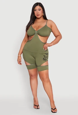 Womens Plus Butterfly Cut Out Biker Shorts,
