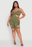 Womens Plus Butterfly Cut Out Biker Shorts,