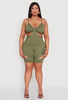 Womens Plus Butterfly Cut Out Biker Shorts,