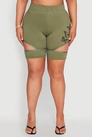 Womens Plus Butterfly Cut Out Biker Shorts,