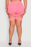 Womens Plus Size Butterfly Cut Out Biker Shorts, Pink, Size 1X