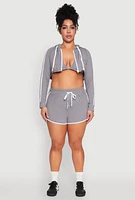 Womens Plus Varsity Stripe Zip Front Cropped Hoodie,
