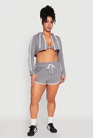 Womens Plus Varsity Stripe Zip Front Cropped Hoodie,