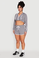 Womens Plus Varsity Stripe Zip Front Cropped Hoodie,