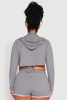 Womens Plus Varsity Stripe Zip Front Cropped Hoodie,