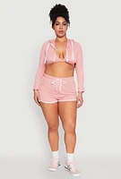 Womens Plus Size Varsity Stripe Zip Front Cropped Hoodie, Pink, Size 2X