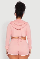 Womens Plus Size Varsity Stripe Zip Front Cropped Hoodie, Pink, Size 2X