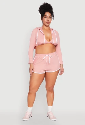 Womens Plus Size Contrast Trim Dolphin Shorts, Pink, Size 2X