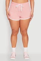 Womens Plus Size Contrast Trim Dolphin Shorts, Pink, Size 2X