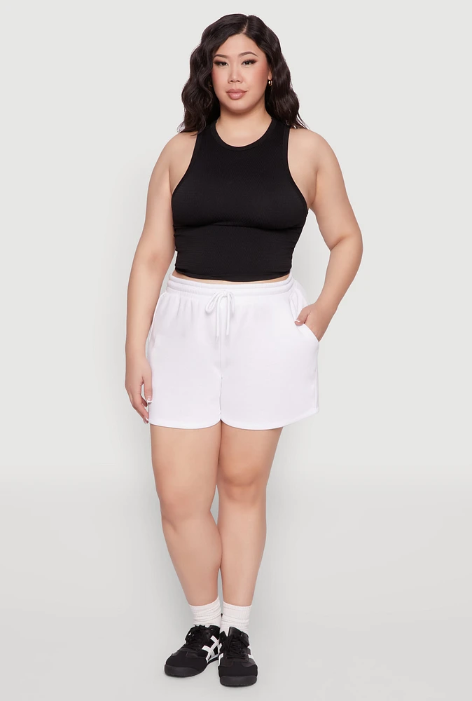 Womens Plus Size Drawstring Sweatshorts, White, Size 3X