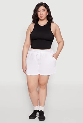 Womens Plus Size Drawstring Sweatshorts, White, Size 3X