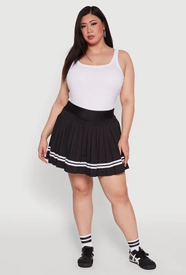 Womens Plus Varsity Stripe Pleated Tennis Skirt,