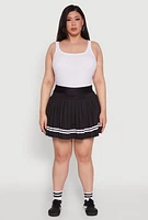 Womens Plus Varsity Stripe Pleated Tennis Skirt,