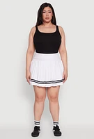 Womens Plus Size Varsity Stripe Pleated Tennis Skirt, White, Size 2X