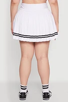 Womens Plus Size Varsity Stripe Pleated Tennis Skirt, White, Size 2X