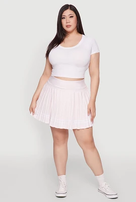 Womens Plus Size Varsity Stripe Pleated Tennis Skirt, Pink, Size 3X