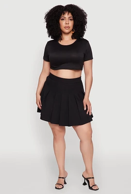 Womens Plus Chic High Waisted Mini Pleated Skirt,
