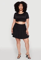 Womens Plus Chic High Waisted Mini Pleated Skirt,