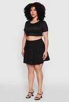 Womens Plus Chic High Waisted Mini Pleated Skirt,