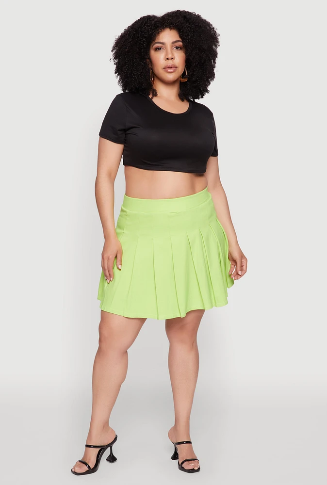 Womens Plus Chic High Waisted Mini Pleated Skirt,