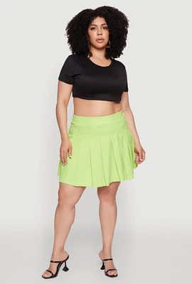 Womens Plus Chic High Waisted Mini Pleated Skirt,