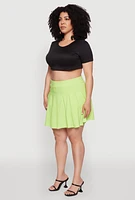 Womens Plus Chic High Waisted Mini Pleated Skirt,