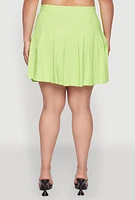Womens Plus Chic High Waisted Mini Pleated Skirt,