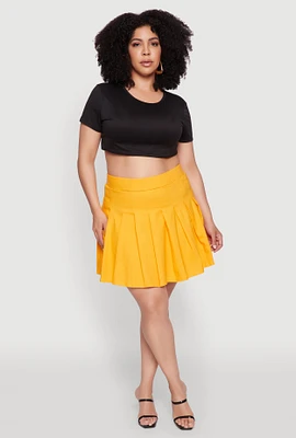 Womens Plus Size Chic High Waisted Mini Pleated Skirt, Yellow, Size 2X