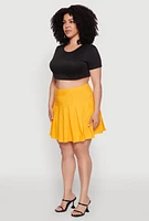 Womens Plus Size Chic High Waisted Mini Pleated Skirt, Yellow, Size 2X