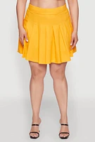 Womens Plus Size Chic High Waisted Mini Pleated Skirt, Yellow, Size 2X